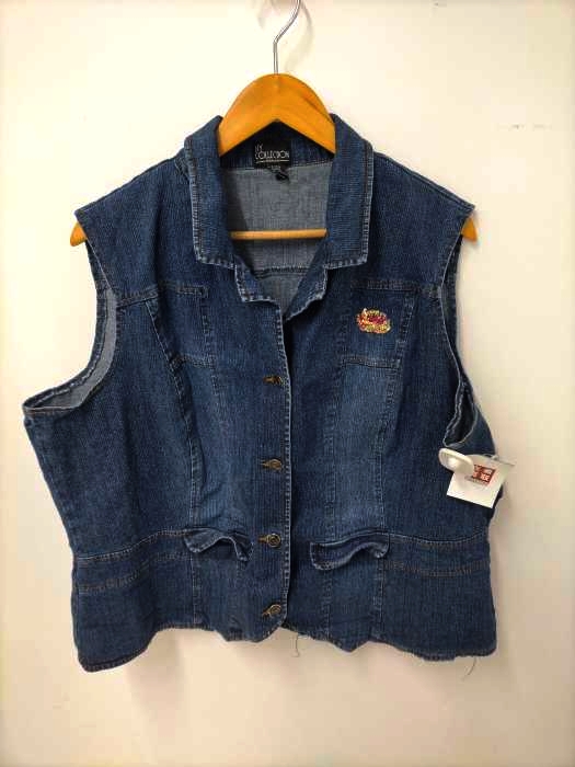 USED古着(ユーズドフルギ) バックフラワー刺繍デニムベスト レディース  2X