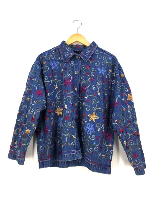 ユーズドフルギ USED古着 {{Life Style PLUS}} 花柄刺繍デニムシャツ レディース  1X