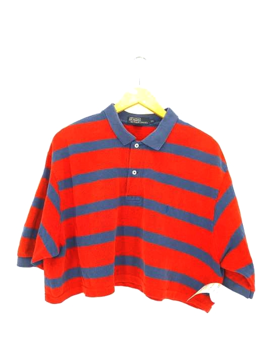 Polo by RALPH LAUREN(ポロバイラルフローレン) ボーダー柄 ポニー刺繍 ショート丈リメイク ポロシャツ レディース import：XL