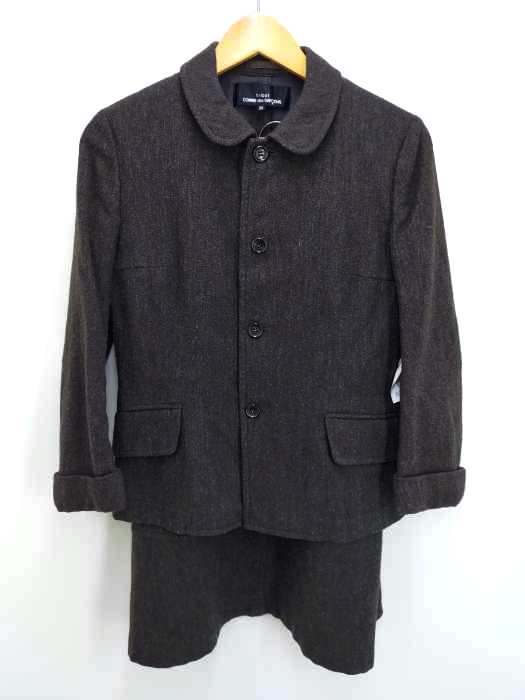 トリココムデギャルソン tricot COMME des GARCONS AD2002 ウール ラウンドカラージャケット フレアミディスカート セットアップ レディース JPN：M
