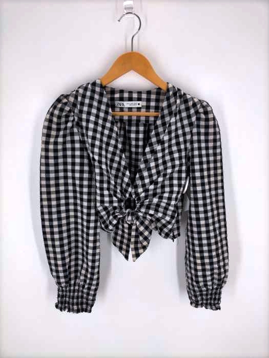 ZARA(ザラ) シアサッカー ブロックチェック ショートブラウス レディース JPN:XS