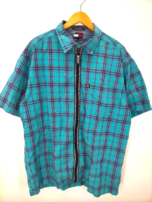 tommy jeans(トミージーンズ) 90S ジップアップ  S/S シャツ メンズ import：XL
