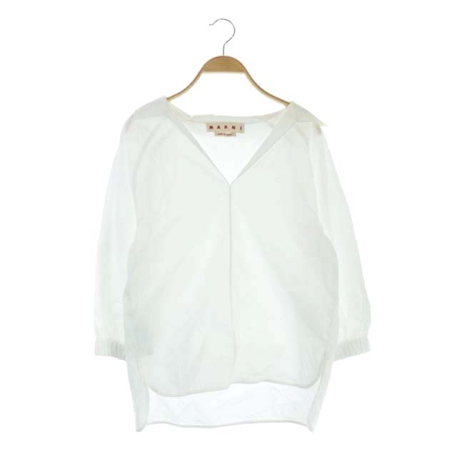 MARNI(マルニ) 21SS Vネックプルオーバーブラウス シャツ 長袖 オープンカラー 40 白 ホワイト /MF ■OS ■SH レディース  40