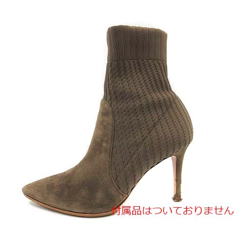 Gianvito Rossi(ジャンビトロッシ) ジャンヴィトロッシ Gianvito Rossi KATIE ニットストレッチ アンクルブーツ ショート ピンヒール ポインテッドトゥ スエード 茶色 ブラウン 34 21cm-21.5cm G70374 イタリア製 /YO16 レディース レディース  34（約21cm-21.5cm相当）