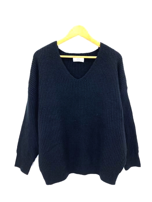 AZUL by moussy(アズールバイマウジー) リブニットVネックルーズプルオーバー レディース  M