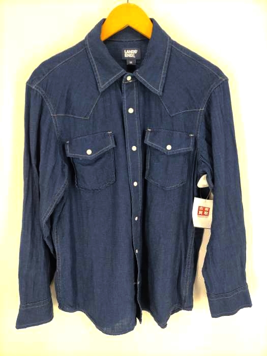 ランズエンド LANDS END インディゴ染めウエスタンシャツ メンズ JPN：M