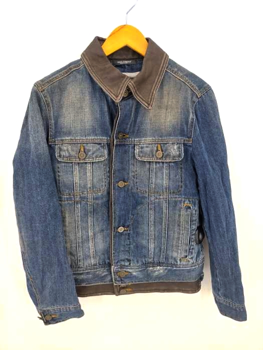 ドルチェアンドガッバーナ DOLCE&GABBANA レザードッキング ヴィンテージ加工デニムジャケット メンズ EUR：48