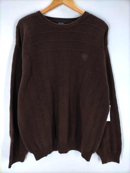 アイゾッド IZOD 80-90s ワンポイント刺しゅう クルーネック コットンニット 立体編み メンズ import：XL