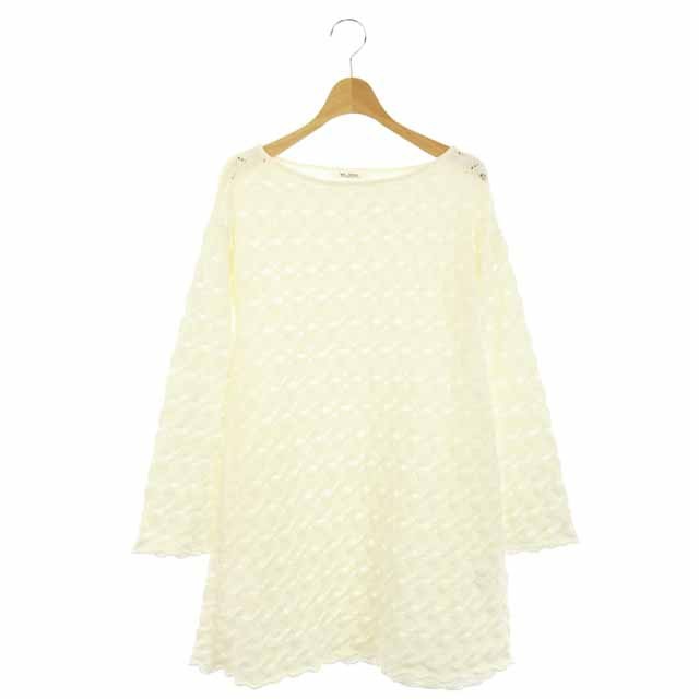 ワランス wa...lance ドゥーズィエムクラス DEUXIEME CLASSE KNIT Aライン ワンピース 長袖 フレアスリーブ ミニ ボートネック 白 ホワイト /AA ■OS レディース  サイズ表記なし