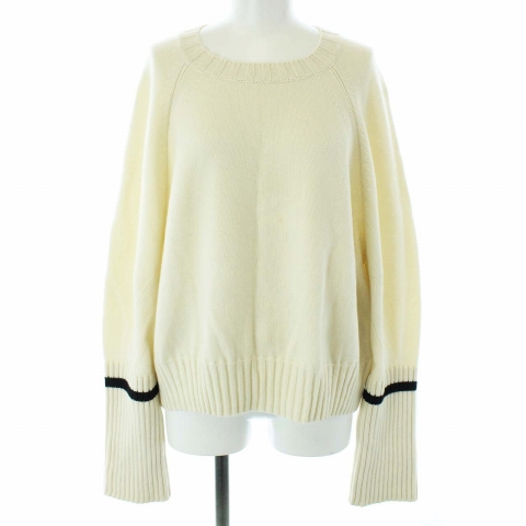 MONCLER(モンクレール) 17AW マリオーネトリコットジーロコッロ MAGLIONE TRICOT GIROCOLLO ニット セーター クルーネック 長袖 ウール カシミヤ混 XS オフホワイト 黒 ブラック /YT レディース  XS