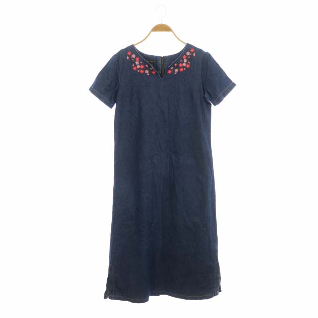 LAURA ASHLEY(ローラアシュレイ) ワンピース ロング 半袖 デニム 花柄刺繍 9 インディゴ 青 ブルー /AO レディース  9(日本サイズM相当）
