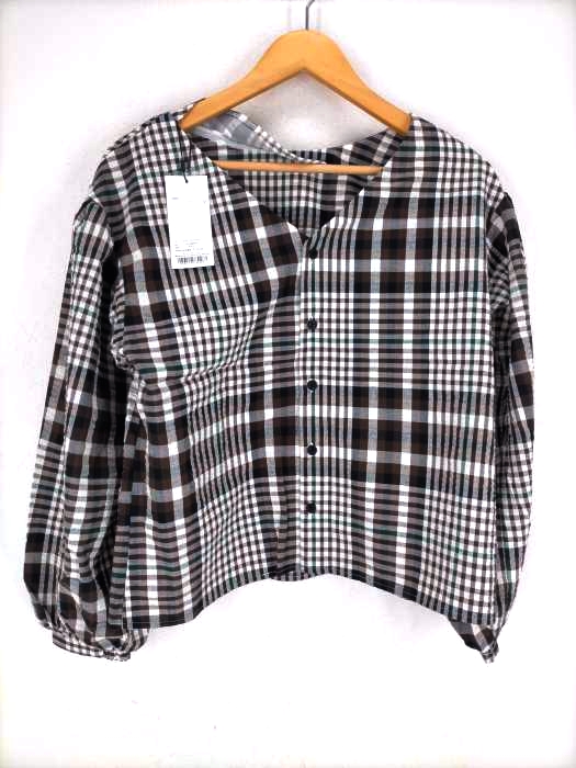 マウジー moussy CHECK PUFF SLEEVE BLOUSE レディース  FREE