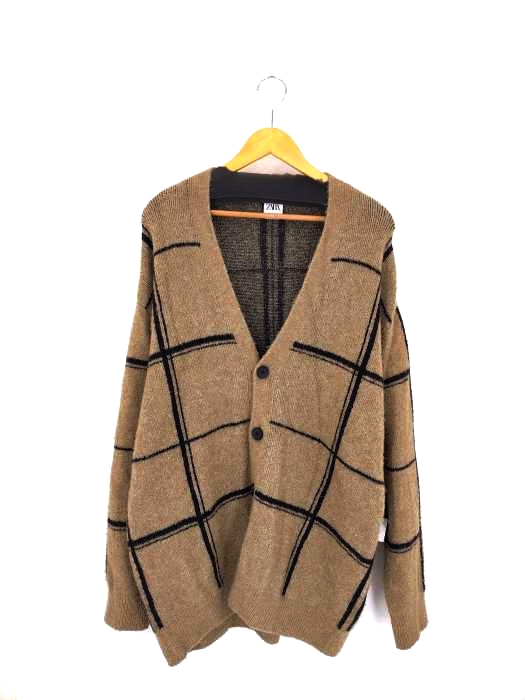 ZARA(ザラ) チェック柄 ジャガードカーディガン メンズ import：L