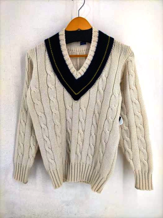 ユーズドフルギ USED古着 swallow equipments リメイクVネック カレッジケーブルニット メンズ JPN：M