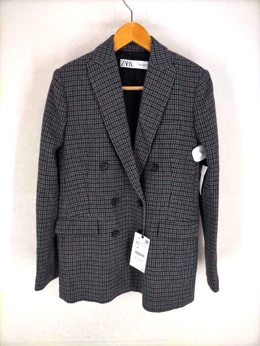 ザラ ZARA ガンクラブチェックダブルテーラードジャケット レディース JPN：XS