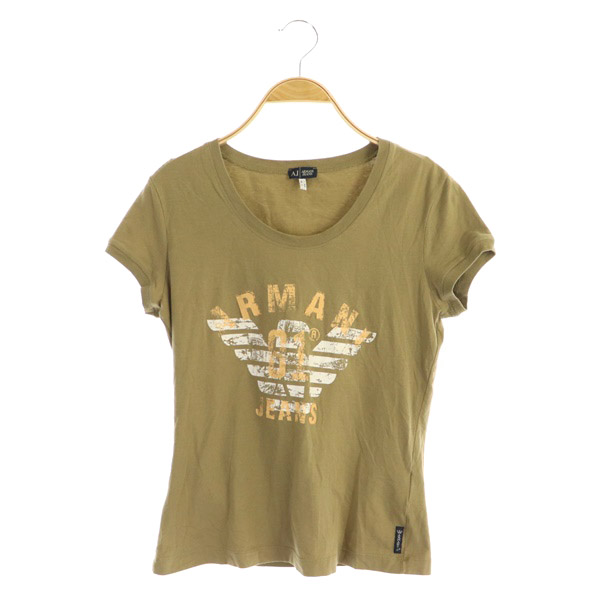 ARMANI(アルマーニ) アルマーニ ジーンズ ARMANI JEANS フレンチスリーブ カットソー 半袖 プリント Uネック I40 カーキ /MY ■OS レディース レディース  I40(日本サイズM相当)