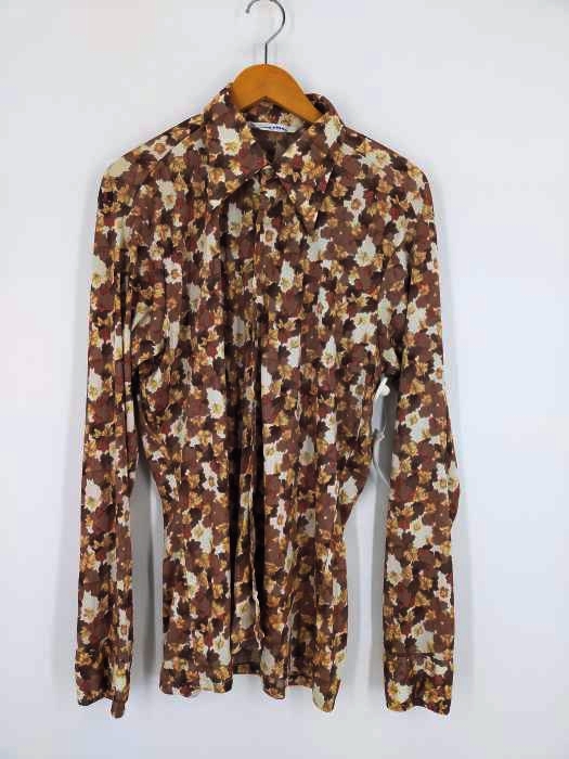 USED古着(ユーズドフルギ) {{Burma}} 70S 落ち葉柄 ポリエステルシャツ メンズ import：L