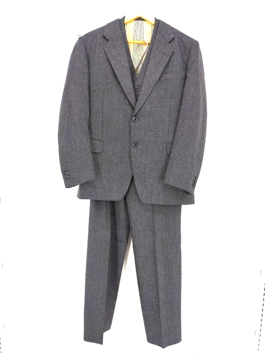 USED古着(ユーズドフルギ) Bespoke Tailor Neill of Langholm Scotland シングル2Bテーラードジャケット シングル1タックスラックス ジレベスト 3ピース スーツセットアップ ウール カラーネップ 背抜き メンズ 表記無