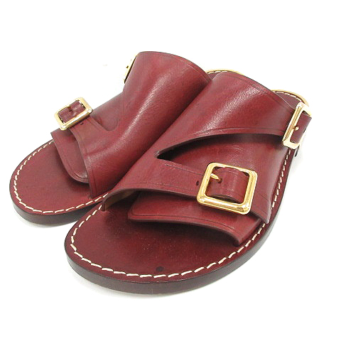 Chloe(クロエ) サンダル ミュール ダブルベルト フラット レザー 38 24cm ボルドー /SR レディース  38（約24cm）