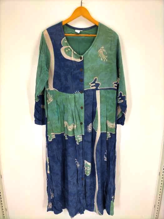 ユーズドフルギ USED古着 BALI BATIKS ウッドボタン総柄レーヨンワンピース レディース JPN：M