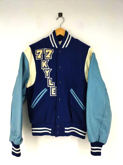 ユーズドフルギ USED古着 70s-80s{{KAYE BROS}}レザー切替ウールスタジャン ワッペン メンズ  46
