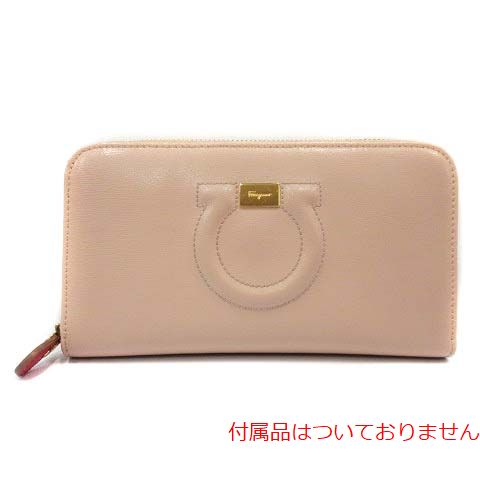 Salvatore Ferragamo(サルヴァトーレフェラガモ) ガンチョシティ 長財布 ラウンドファスナー レザー ガンチーニ ピンクベージュ /YI12 ■OH レディース  サイズ表記なし（実寸サイズをご確認下さい。）