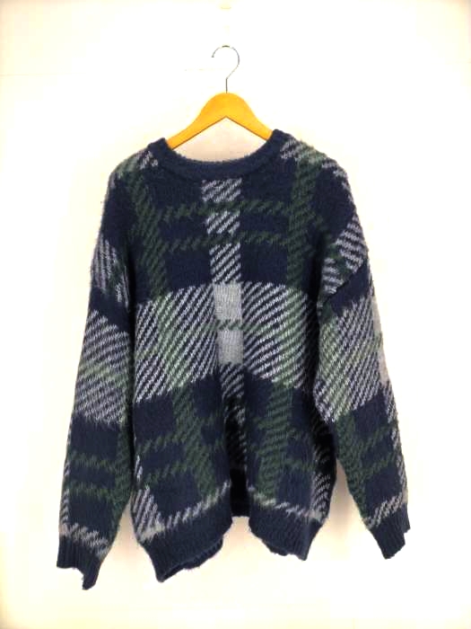 フリークスストア FREAKS STORE ビッグシルエット モヘヤタッチ チェック柄 クルーネック シャギーニット/セーター メンズ JPN：L