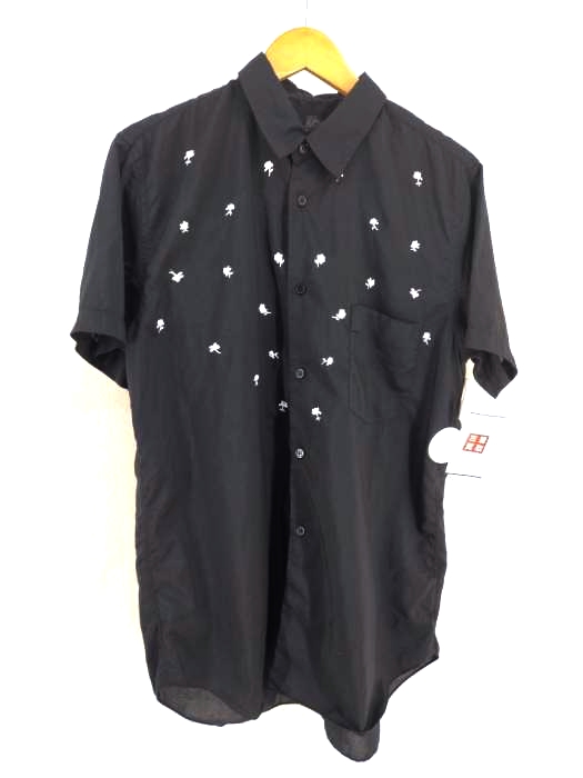 BLACK COMME des GARCONS(ブラックコムデギャルソン) AD2013 製品染め花刺繍半袖ポリシャツ メンズ JPN：L