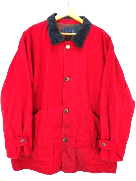 LANDS END(ランズエンド) 裏地チェック 襟コーデュロイ コットンカバーオール ビッグサイズ メンズ import：XL