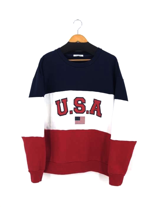 Suggestion(サジェスション) USAプリント クルーネックスウェット メンズ JPN：L