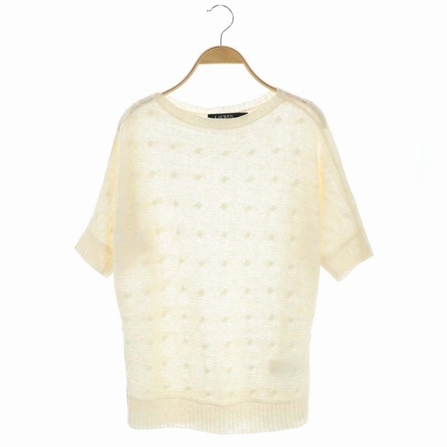 LAUREN RALPH LAUREN(ローレンラルフローレン) リネンケーブルボーダーニット セーター プルオーバー 半袖 SP オフホワイト /DF ■OS レディース  SP