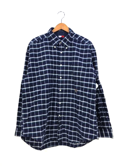 トミーヒルフィガー TOMMY HILFIGER 90s ロゴ刺繍 ボタンダウンチェックシャツ メンズ import：XL