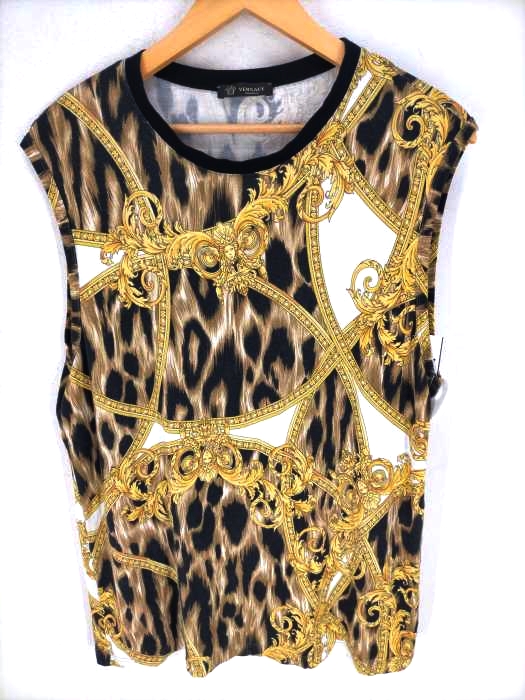 VERSACE(ヴェルサーチ) スカーフ柄 レーヨンノースリーブカットソー メンズ 48