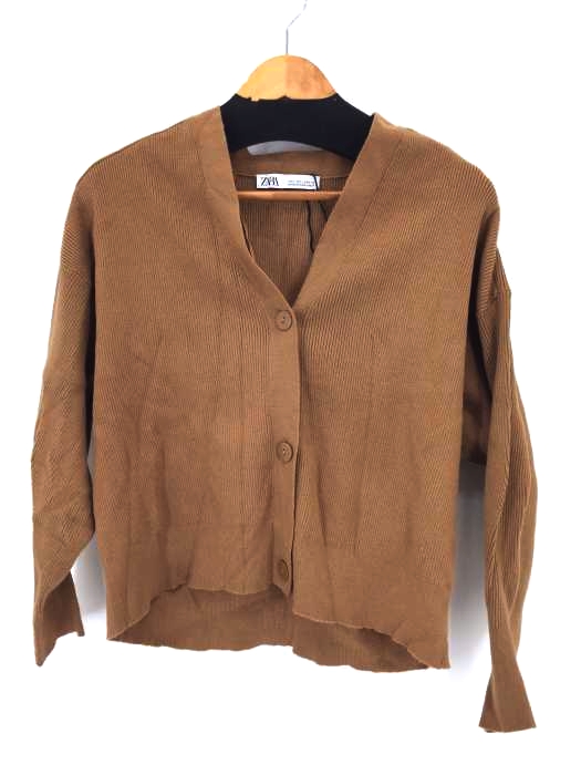 ZARA(ザラ) Ribbed cardigan with buttons リブニットカーディガン レディース import：L