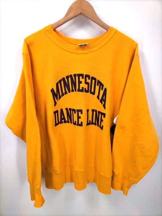 Champion(チャンピオン) 80S USA製 トリコタグ中期 REVERSE WEAVE MINNESOTA DANCE LINE TEAM SPIRIT 両面2段ラバープリント クルーネックスウェット マスタードカラー メンズ JPN：L