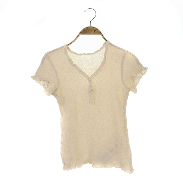 ISSEY MIYAKE me(イッセイミヤケミー) ミーイッセイミヤケ me ISSEY MIYAKE シワ加工 半袖 カットソー フリル プルオーバー アイボリー /HS ■OS レディース レディース  サイズ表記なし
