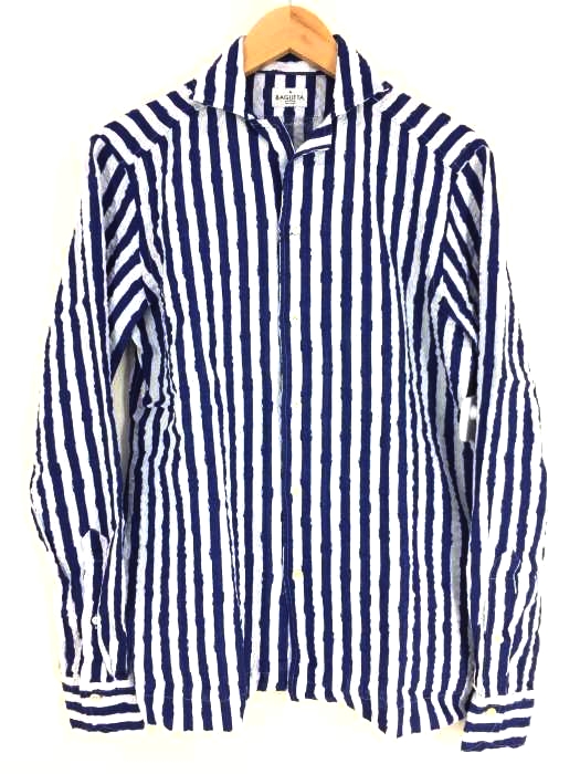バグッタ Bagutta ALOHA-GL 長袖 リネンストライプオープンカラーシャツ メンズ  XS