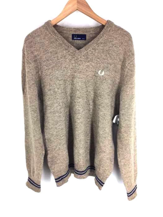 フレッドペリー FRED PERRY ワンポイント刺繍 Vネックウールニット レディース  XL