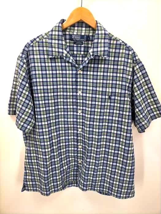 Polo by RALPH LAUREN(ポロバイラルフローレン) 90S ADAMS ポニー刺繍 チェック柄 ループカラー ボックス開襟シャツ メンズ JPN：L