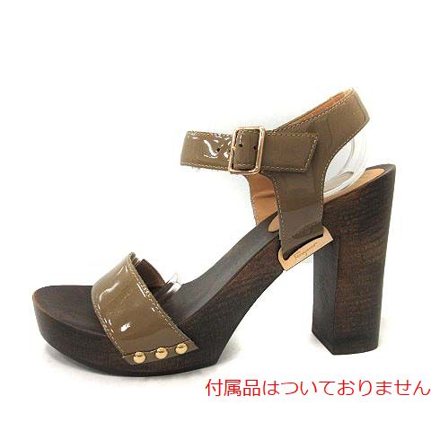 Salvatore Ferragamo(サルヴァトーレフェラガモ) サンダル チャンキーヒール ウッドヒール ストラップ エナメル 7M 24.5cm 茶色 ブラウン イタリア製 /YO22 レディース  7M（約24.5cm相当）