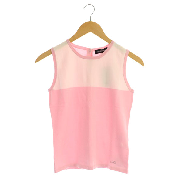 QUEENS COURT(クイーンズコート) バックボタンバイカラータンクトップ ニット カットソー ノースリーブ 2 ピンク /MY ■OS レディース  2