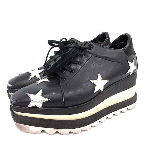 STELLA McCARTNEY(ステラマッカートニー) 厚底 エリス プラットフォーム シューズ スニーカー レザー 星 37 24cm 黒 ブラック /☆G レディース  37/約24cm