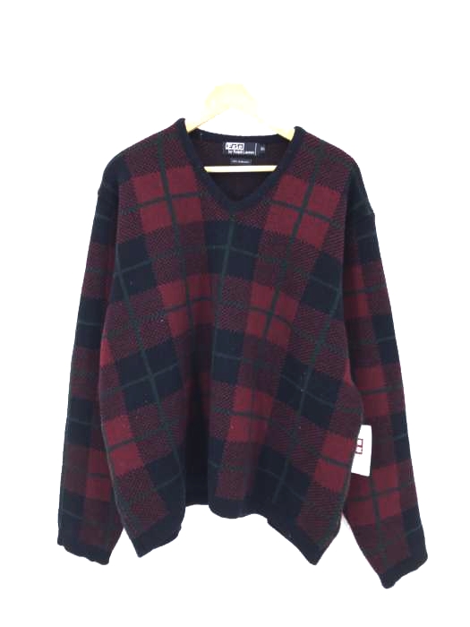 Polo by RALPH LAUREN(ポロバイラルフローレン) チェック柄Vネックニット メンズ import：XL
