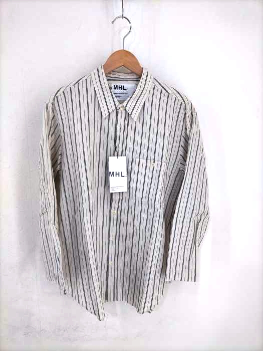 MHL.(エムエイチエル) リネンコットン ストライプ 7分袖シャツ メンズ JPN：L