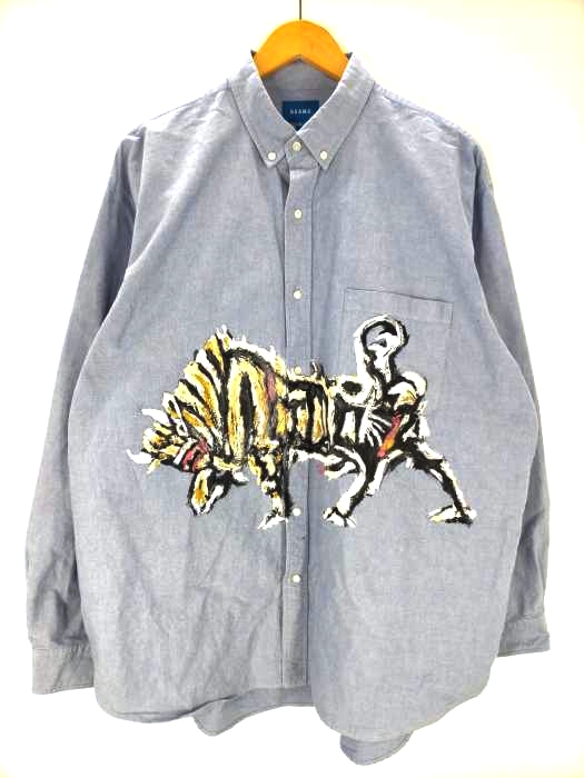 ビームス BEAMS 18SS ヘビーオックスフォード ボタンダウンシャツ ペイントカスタム メンズ JPN：L