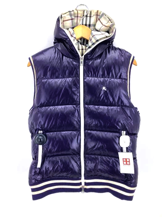 BURBERRY BLACK LABEL(バーバリーブラックレーベル) フルジップ シャイニーダウンベスト 裏地チェック メンズ import：L