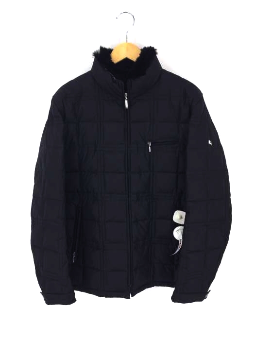 BURBERRY BLACK LABEL(バーバリーブラックレーベル) ラビットファー付き 裏地ノバチェック キルティングダウンジャケット メンズ JPN:L