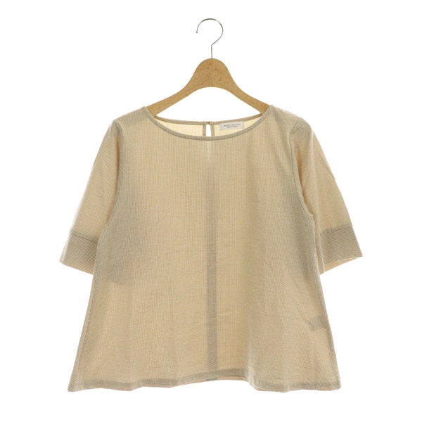 BEAUTY & YOUTH UNITED ARROWS(ビューティーアンドユースユナイテッドアローズ) B&Y ユナイテッドアローズ BEAUTY&YOUTH ビューティー&ユース リネン混 サッカーストライプフレアショートスリーブブラウス プルオーバー 半袖 ベージュ /MY ■OS レディース レディース  表記なし