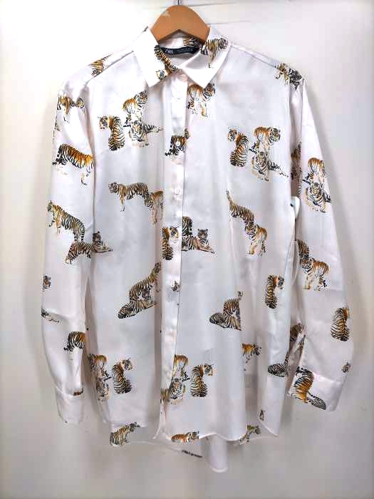 ZARA(ザラ) 虎柄 サテン プリント ブラウス レディース  USA S