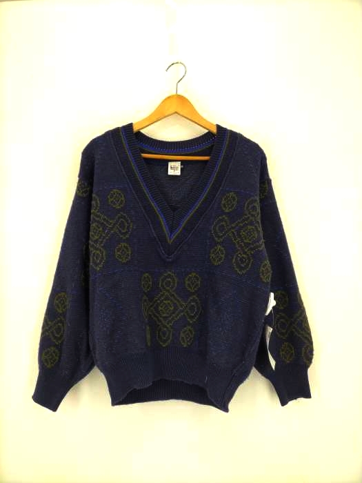 ユーズドフルギ Modigliani 総柄 Vネック ウールニット メンズ JPN：M